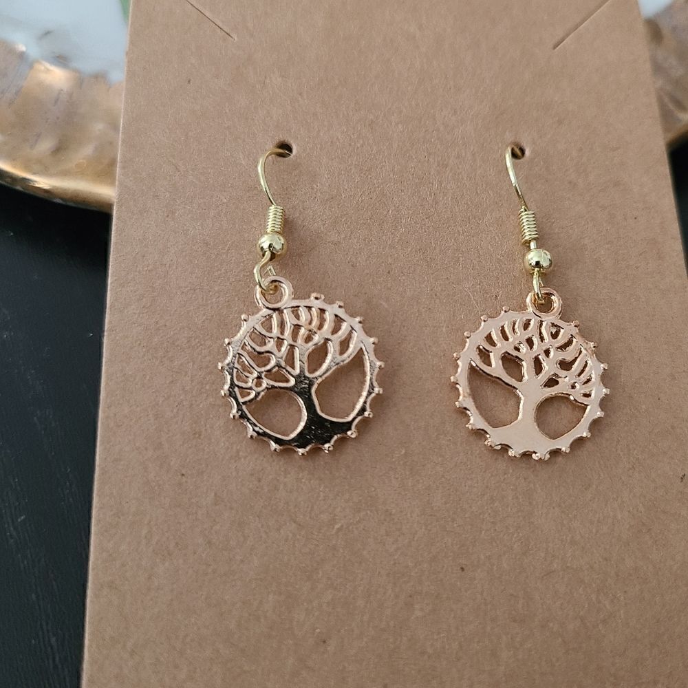 New Handcrafted Tree of Life Dangle Earrings on 14K Gold Plated Hooks
